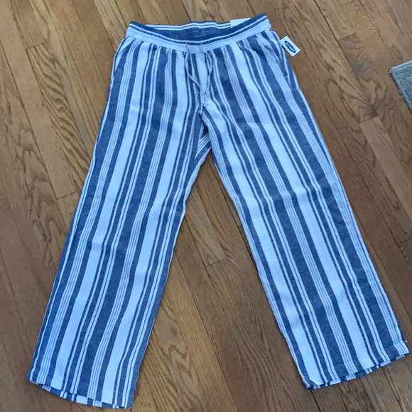 Old Navy Pants - New Old Navy Drawstring Linen blend pants. Size M. Blue and White stripes